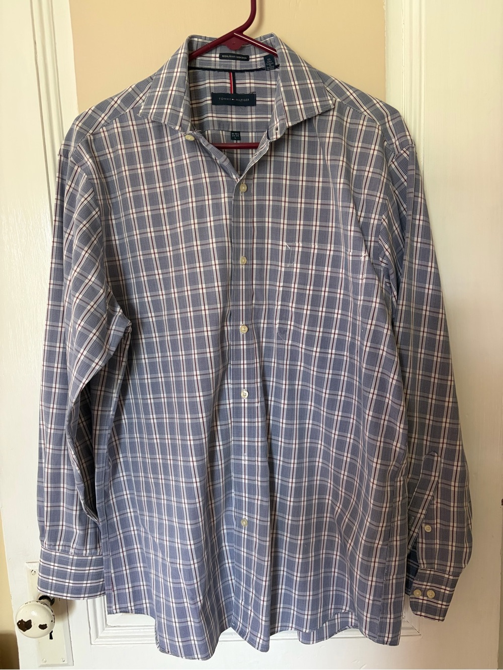 Tommy Hilfiger Light Blue and White Plaid Dress Shirt